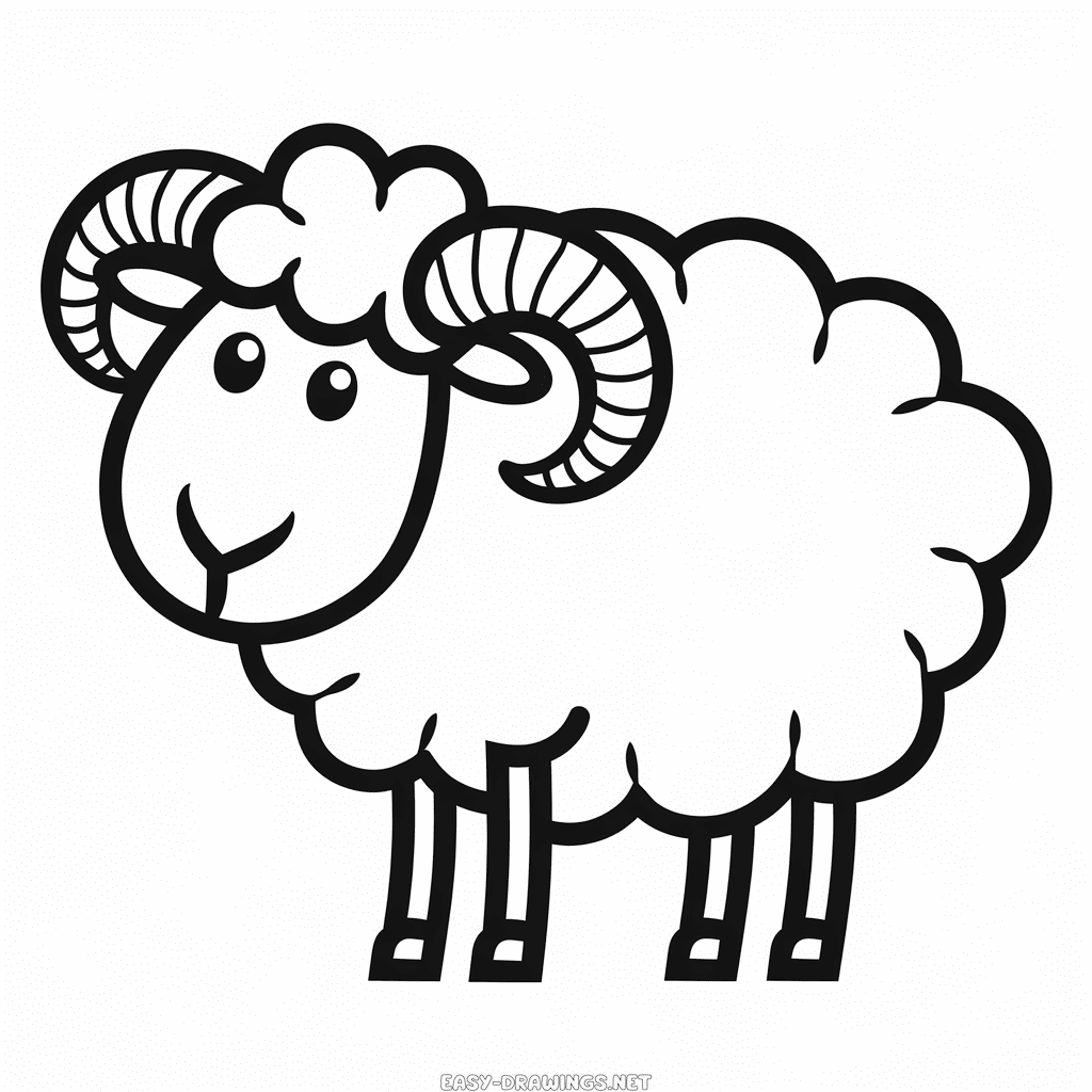 Cute Sheep with horns Easy Drawing