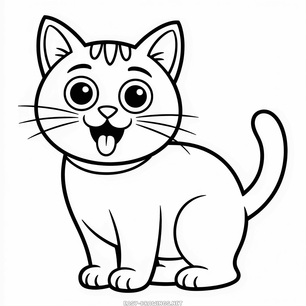Funny Cartoon Cat Easy Drawing