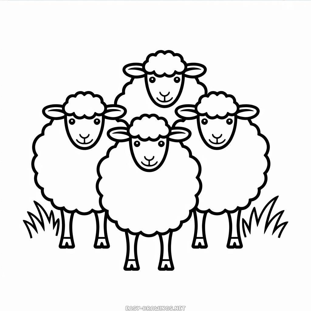 Group of Sheep Easy Drawing