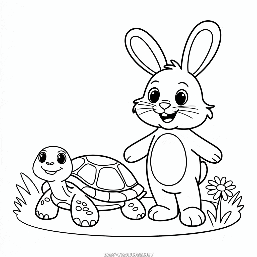 Rabbit and Turtle Easy Drawing