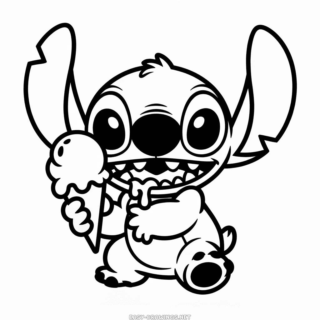 Stitch with Ice Cream Easy Drawing