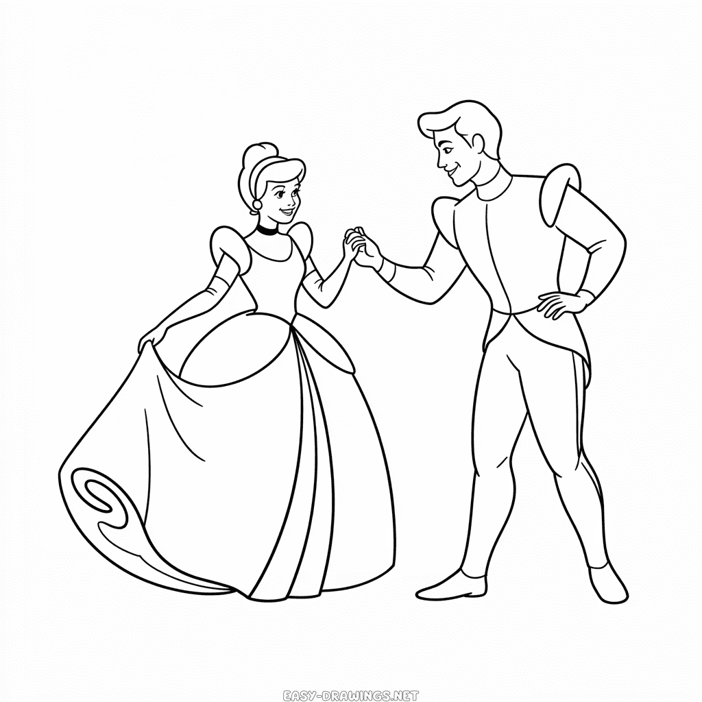 Cinderella Dancing with Prince Easy Drawing
