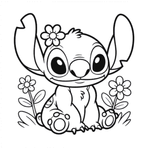 Cute Stitch and Flowers Easy Drawing