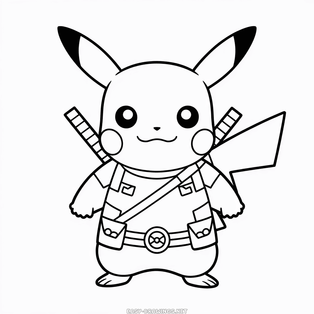 Deadpool Pikachu Easy Drawing