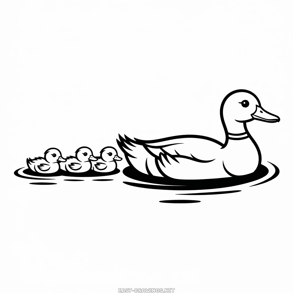 Duck and Ducklings Easy Drawing
