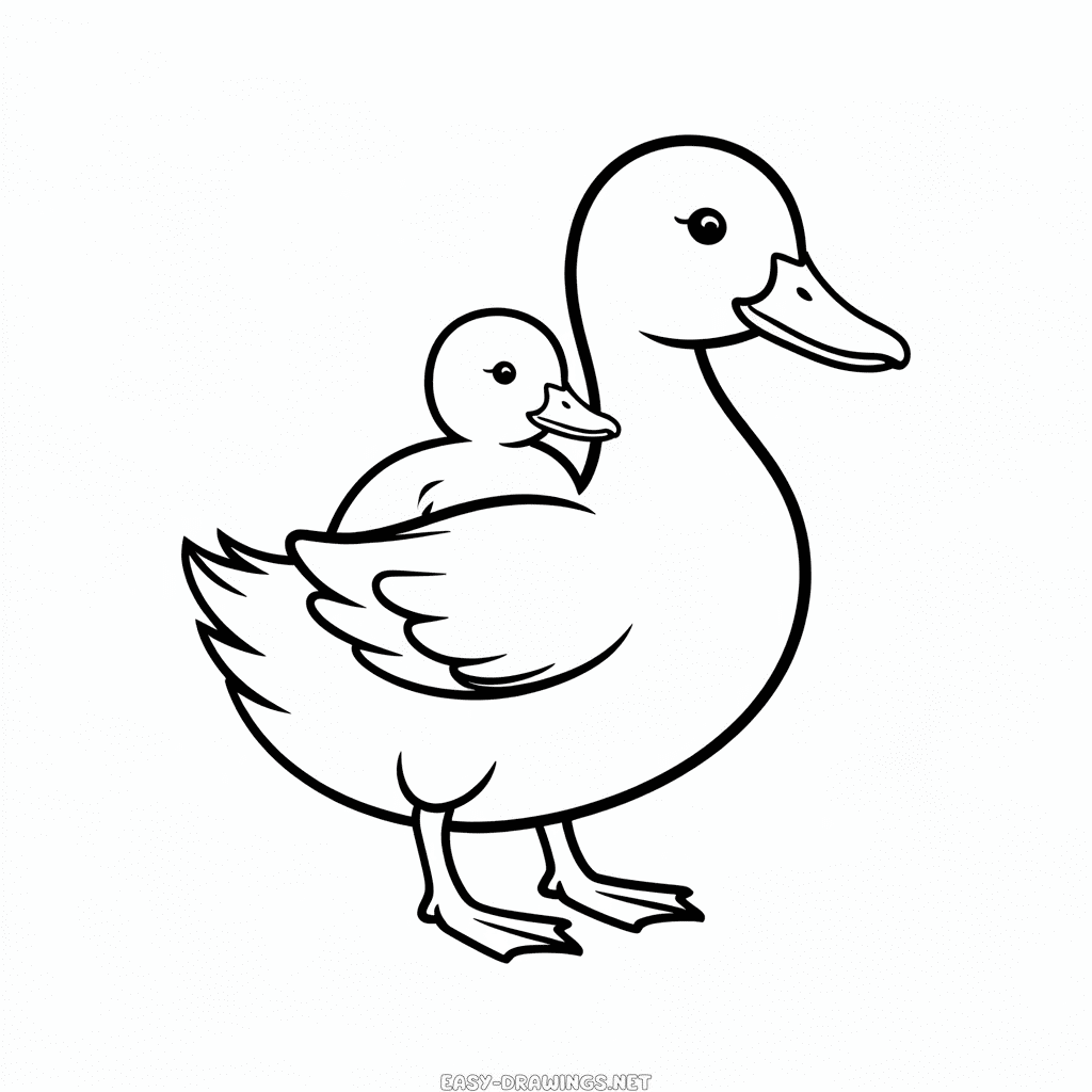 Duck Carrying Baby Easy Drawing