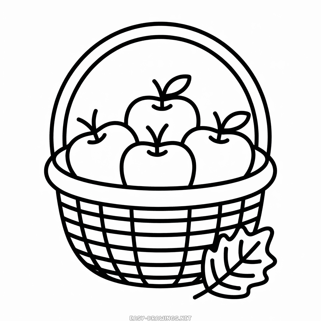 Fall Apple Basket Easy Drawing