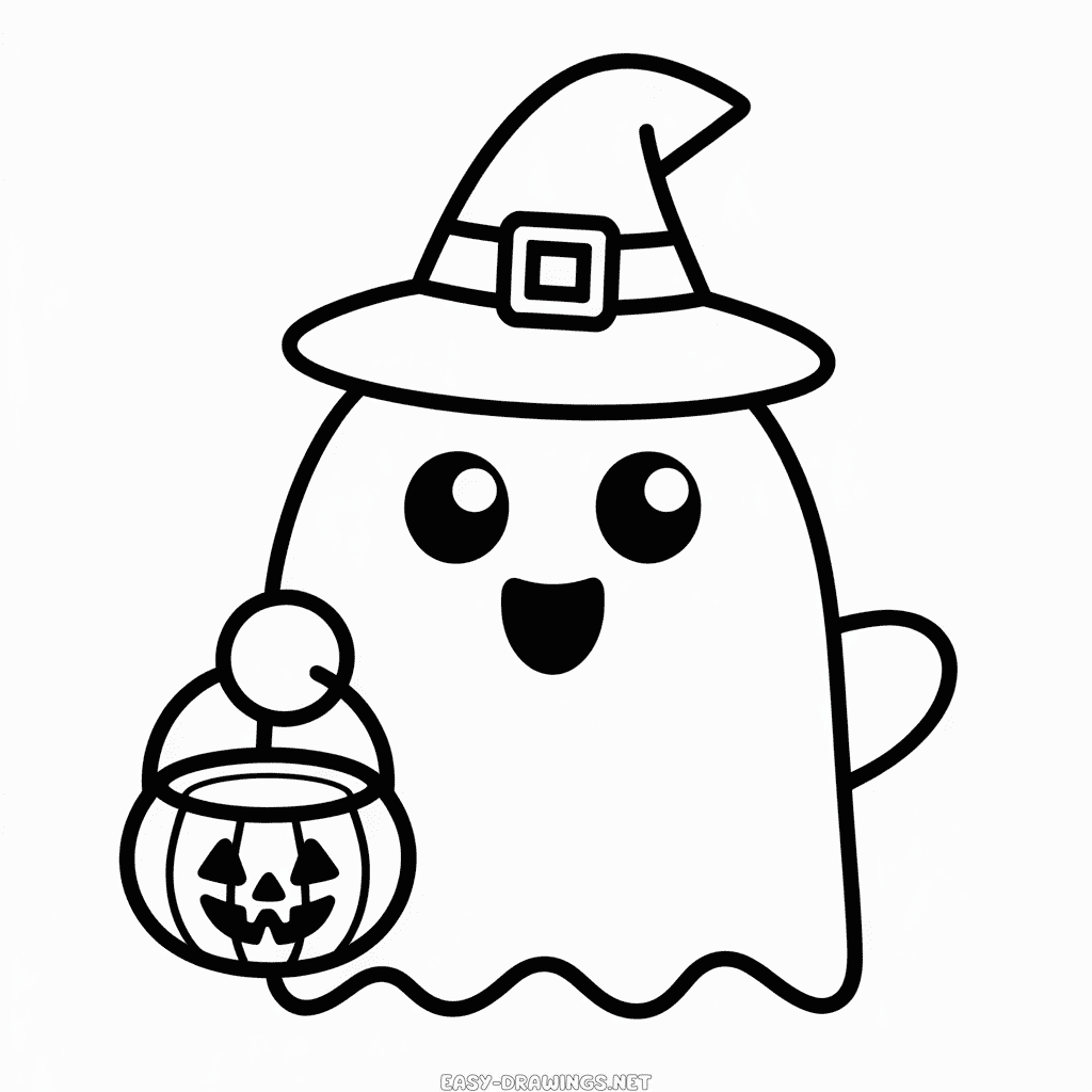 Happy Halloween Ghost Easy Drawing