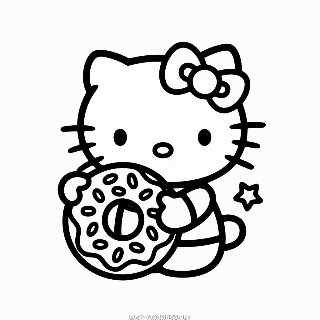 Hello Kitty and Donut Easy Drawing