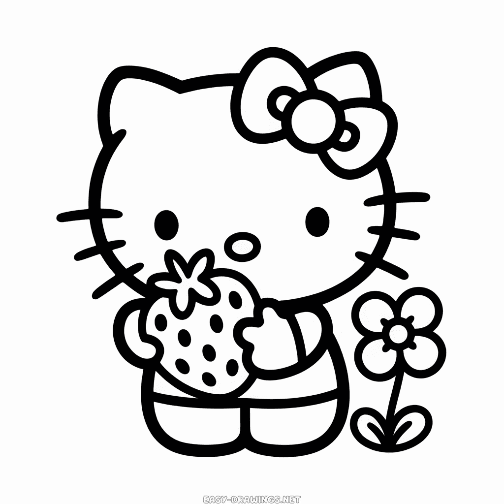 Hello Kitty and Strawberry Easy Drawing