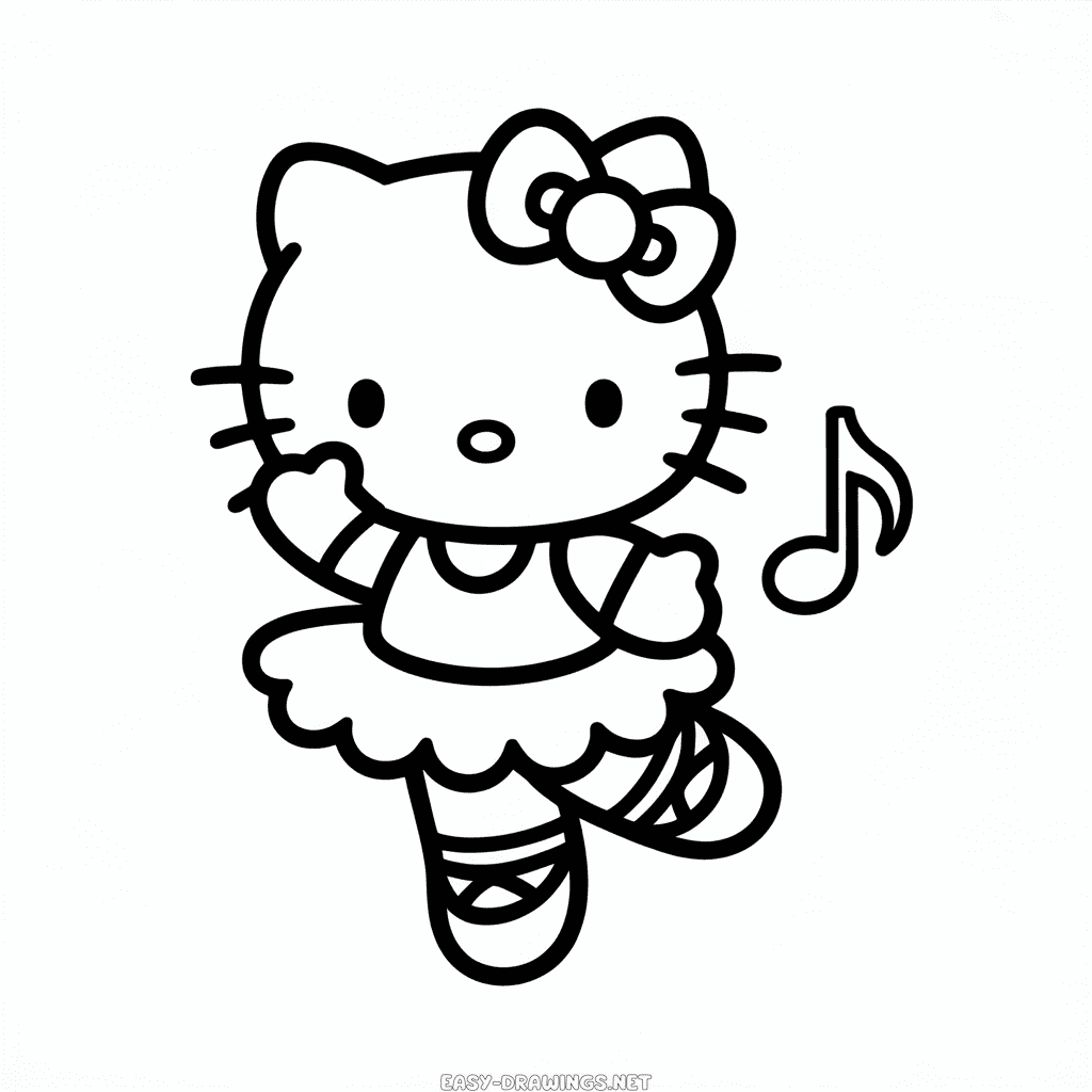 Hello Kitty Ballerina Easy Drawing