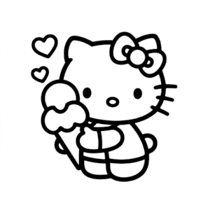 Hello Kitty Eating Ice Cream Easy Drawing