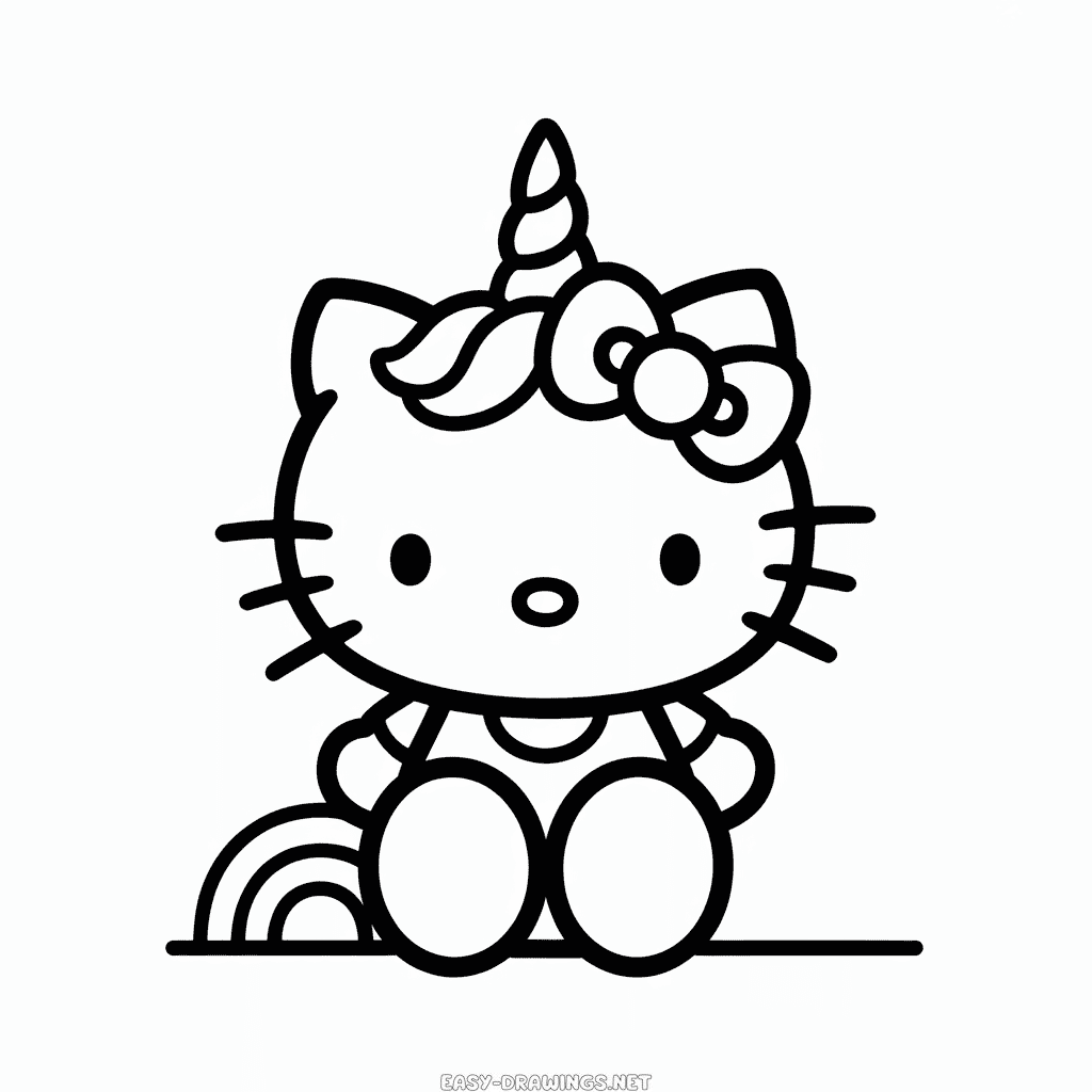 Hello Kitty in Unicorn Costume Easy Drawing