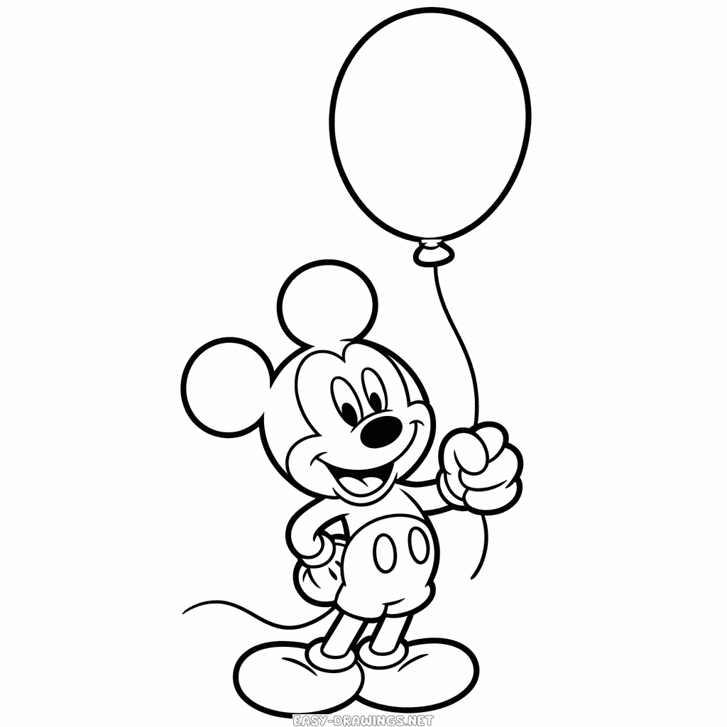 Mickey Holding Balloon Easy Drawing