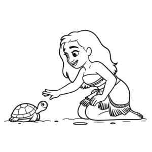 Moana with Turtle Easy Drawing