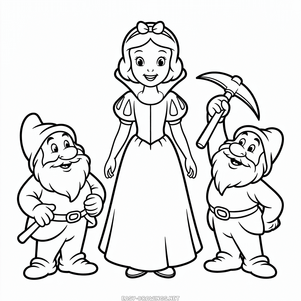 Snow White and Dwarfs Easy Drawing