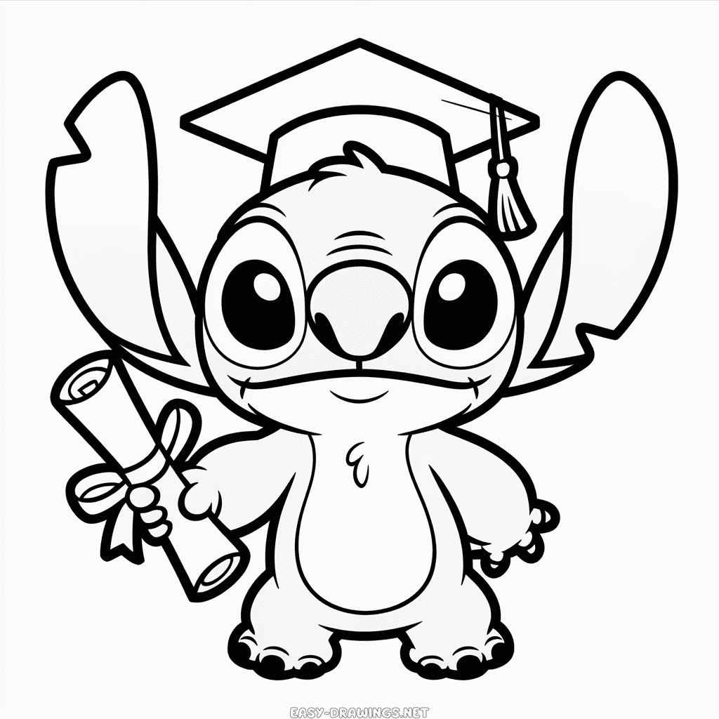 Stitch Graduation Easy Drawing