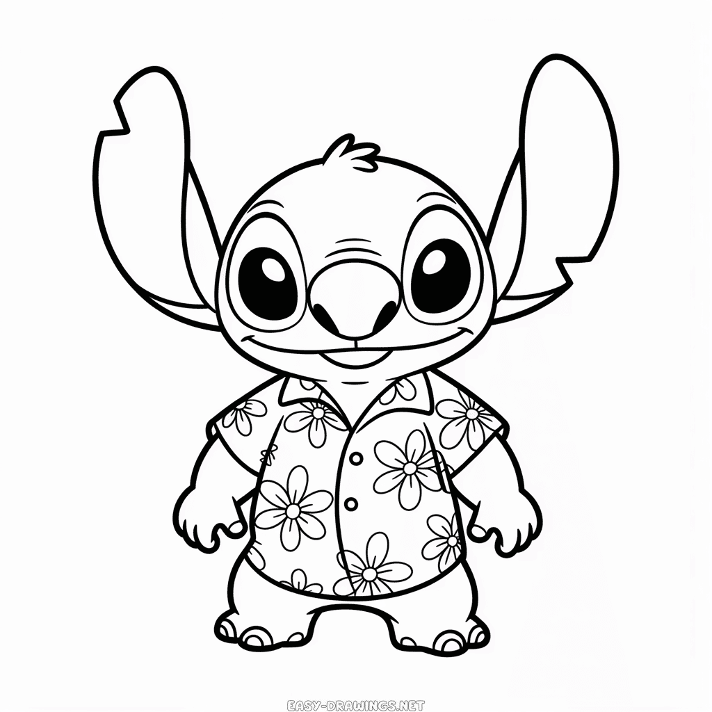 Stitch in Hawaiian Shirt Easy Drawing