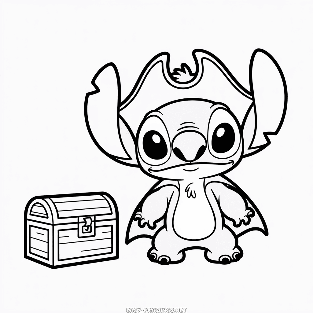 Stitch in Pirate Costume Easy Drawing