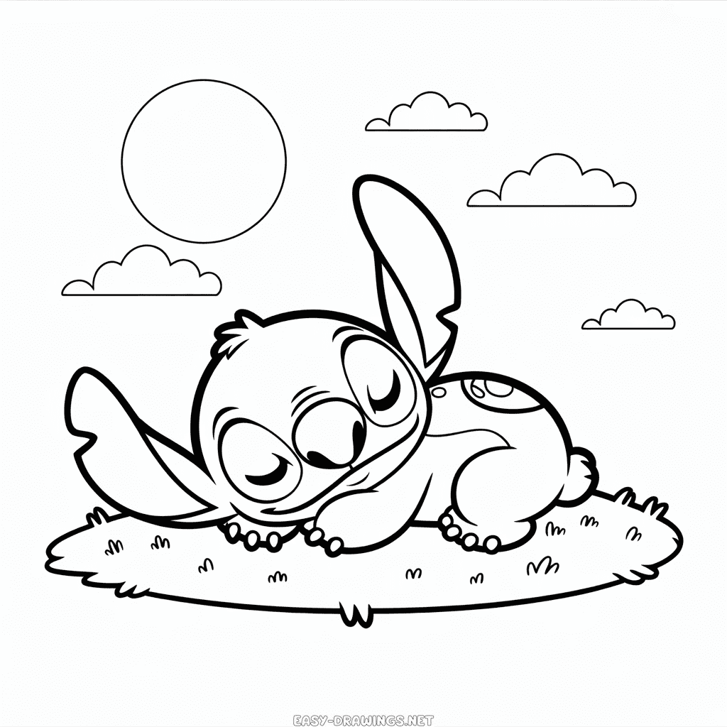 Stitch Napping Easy Drawing