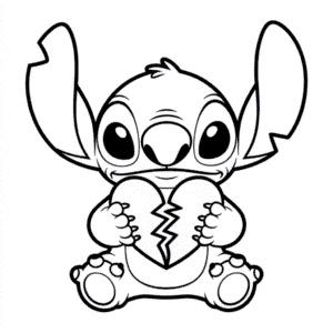 Stitch with Broken Heart Easy Drawing