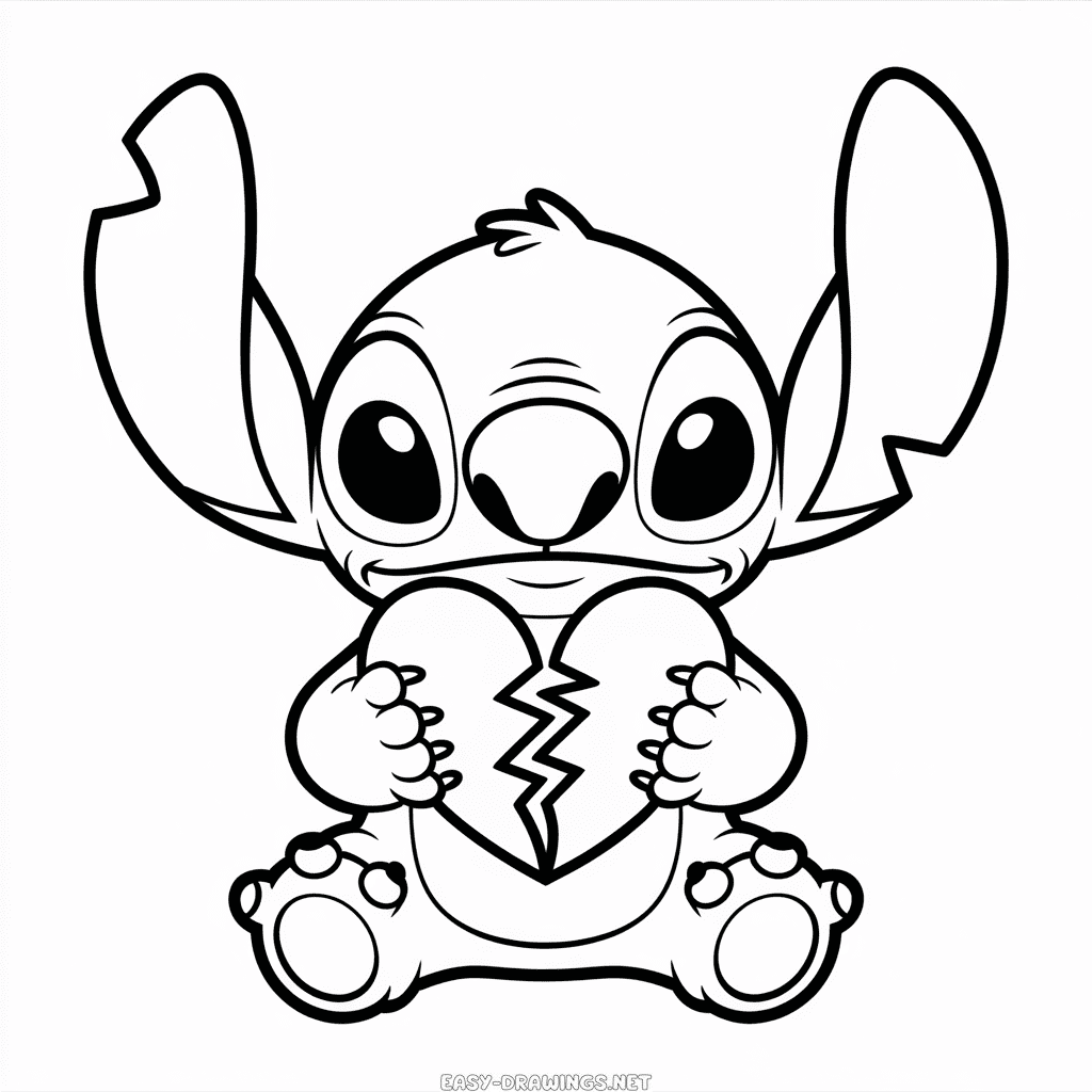 Stitch with Broken Heart Easy Drawing
