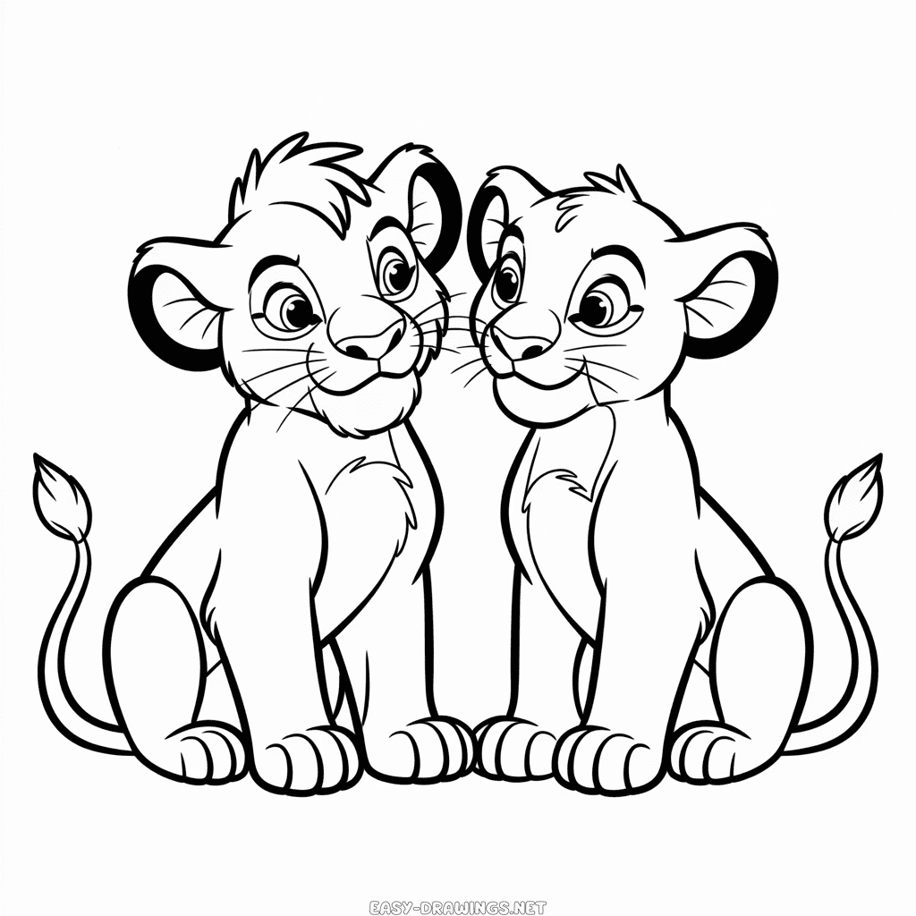 The Lion King Simba and Nala Easy Drawing