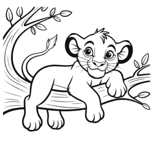The Lion King Simba on Tree Easy Drawing