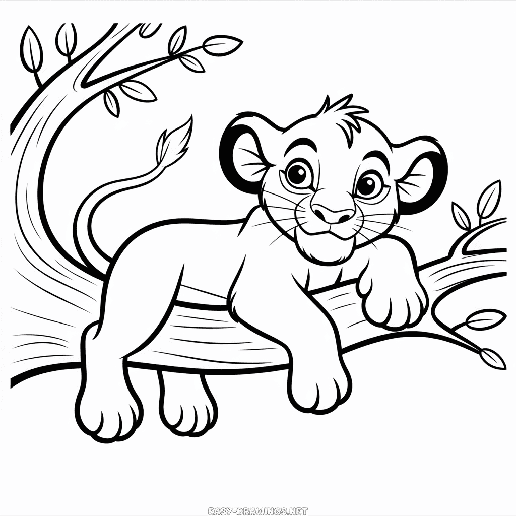 The Lion King Simba on Tree Easy Drawing