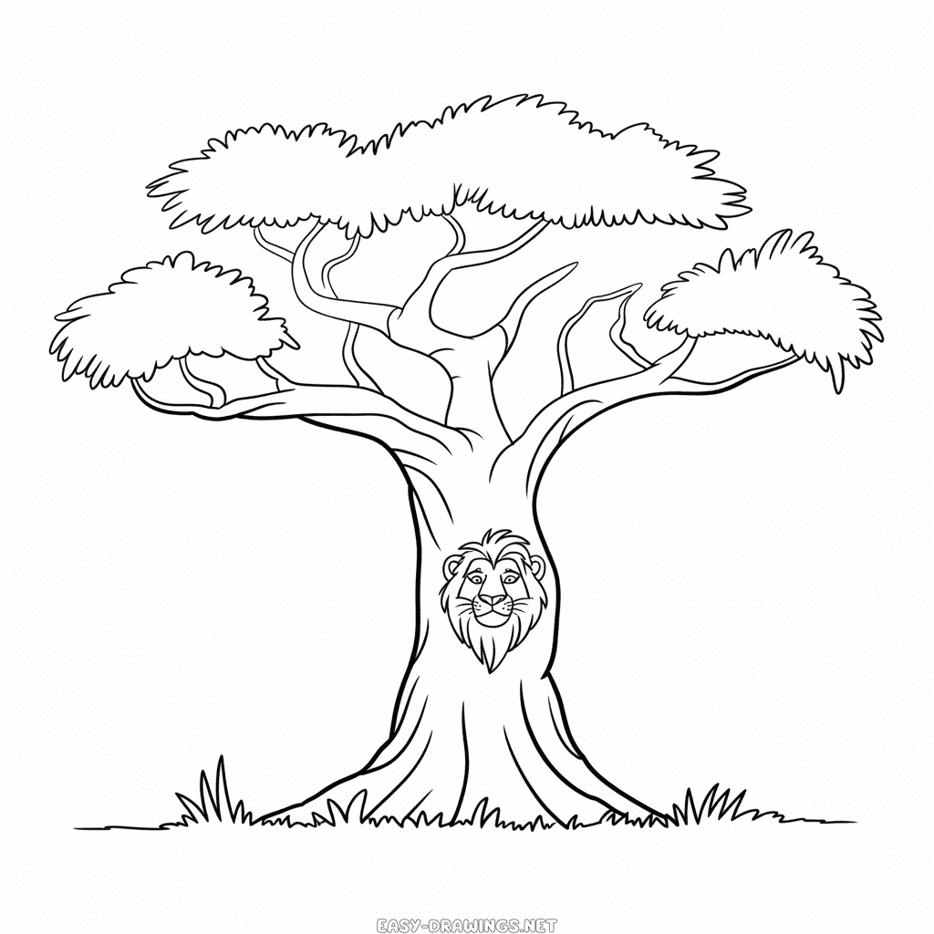 The Lion King Tree Easy Drawing