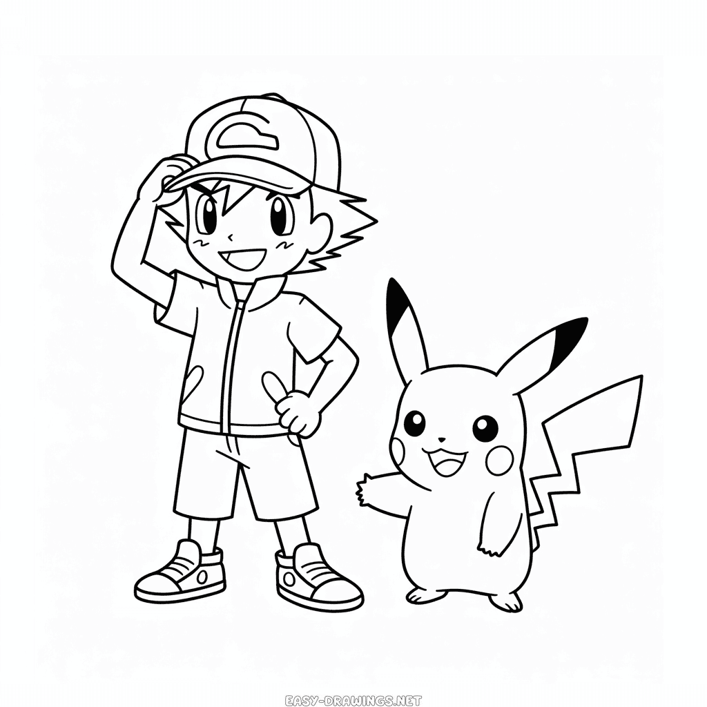 Ash Ketchum and Pikachu Easy Drawing