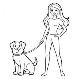 Barbie and Her Dog Easy Drawing