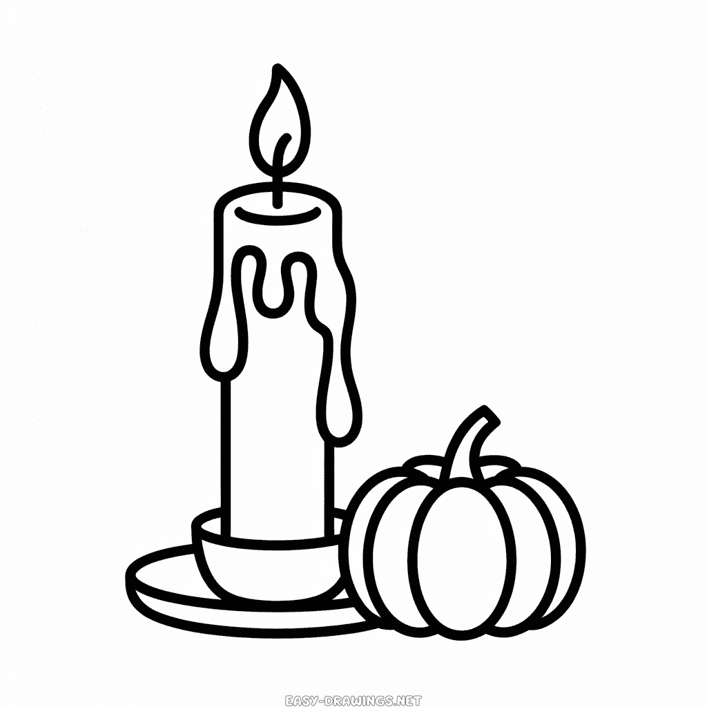 Candle and Halloween Pumpkin Easy Drawing