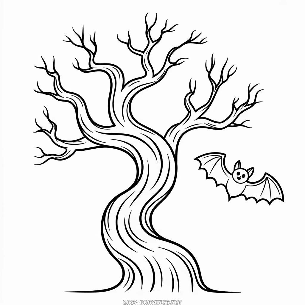 Creepy Tree Halloween Easy Drawing