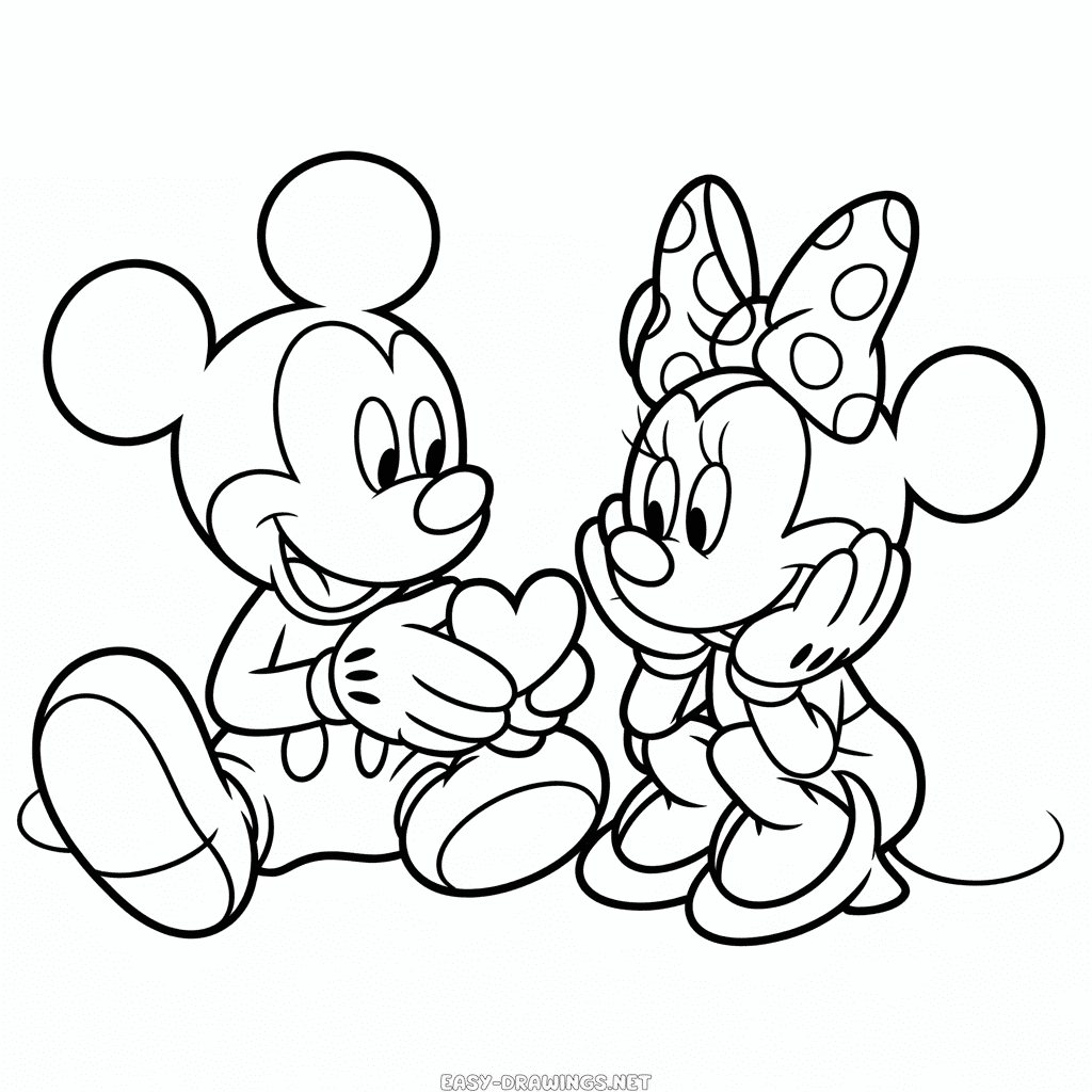 Cute Mickey and Minnie Easy Drawing