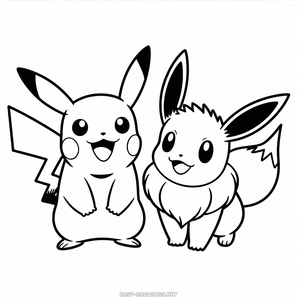 Eeve and Pikachu Easy Drawing