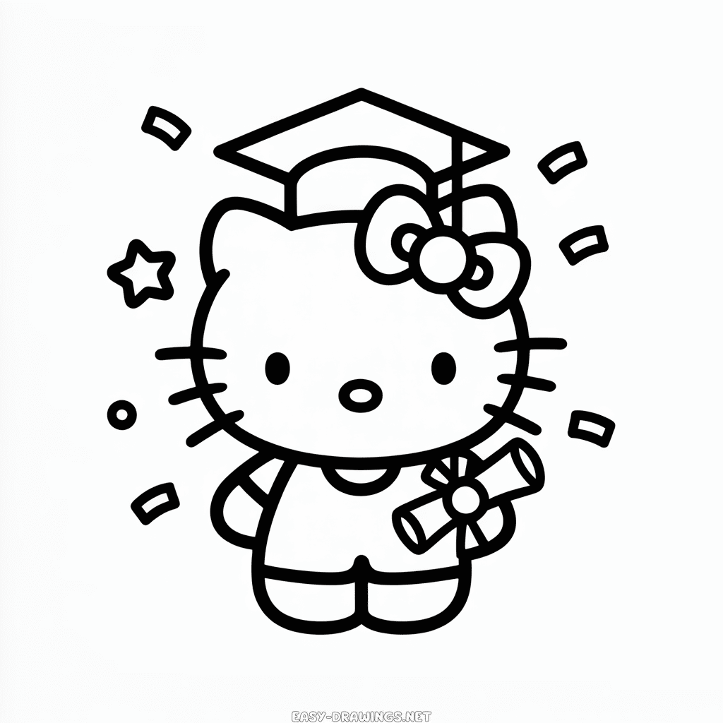 Hello Kitty Graduation Easy Drawing