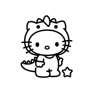 Hello Kitty in Dinosaur Costume Easy Drawing