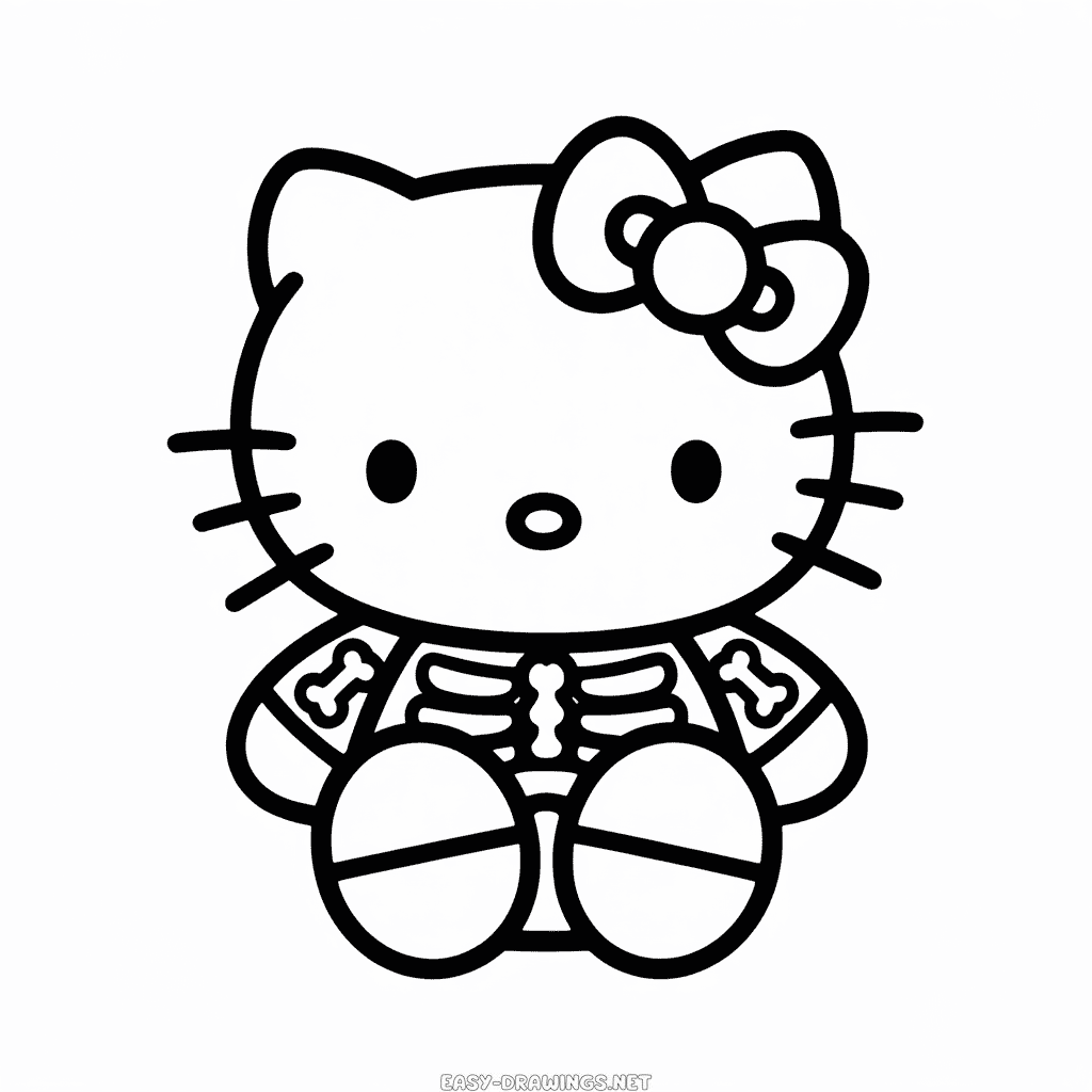 Hello Kitty Skeleton Easy Drawing