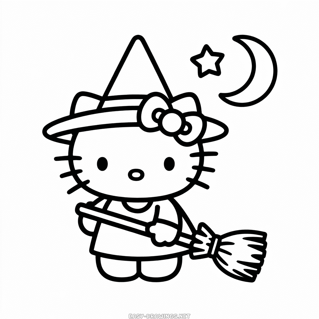 Hello Kitty Witch Easy Drawing