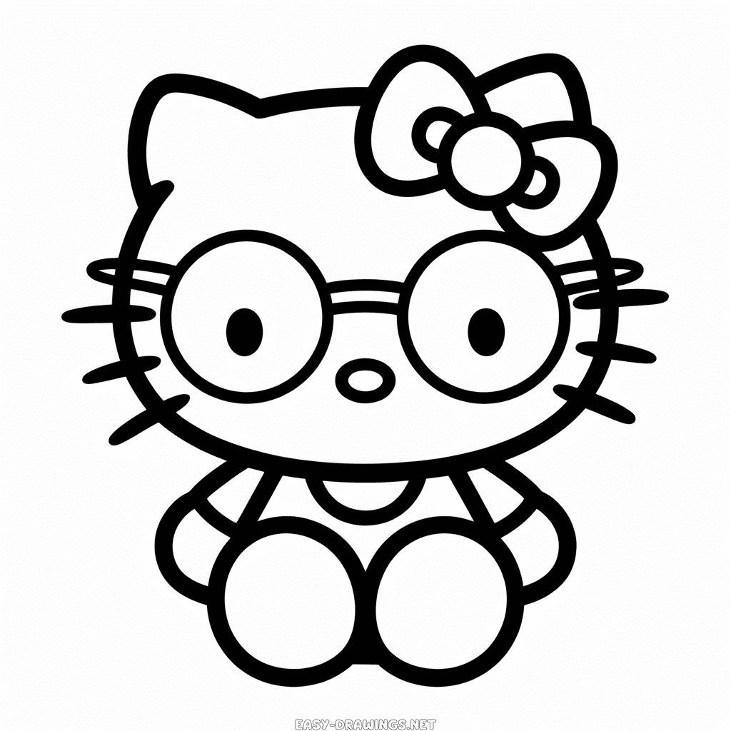 Hello Kitty with Glasses Easy Drawing