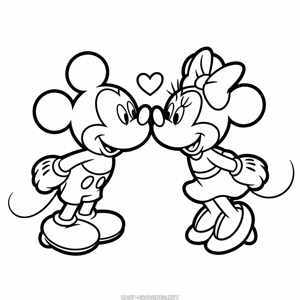 Kissing Mickey and Minnie Easy Drawing