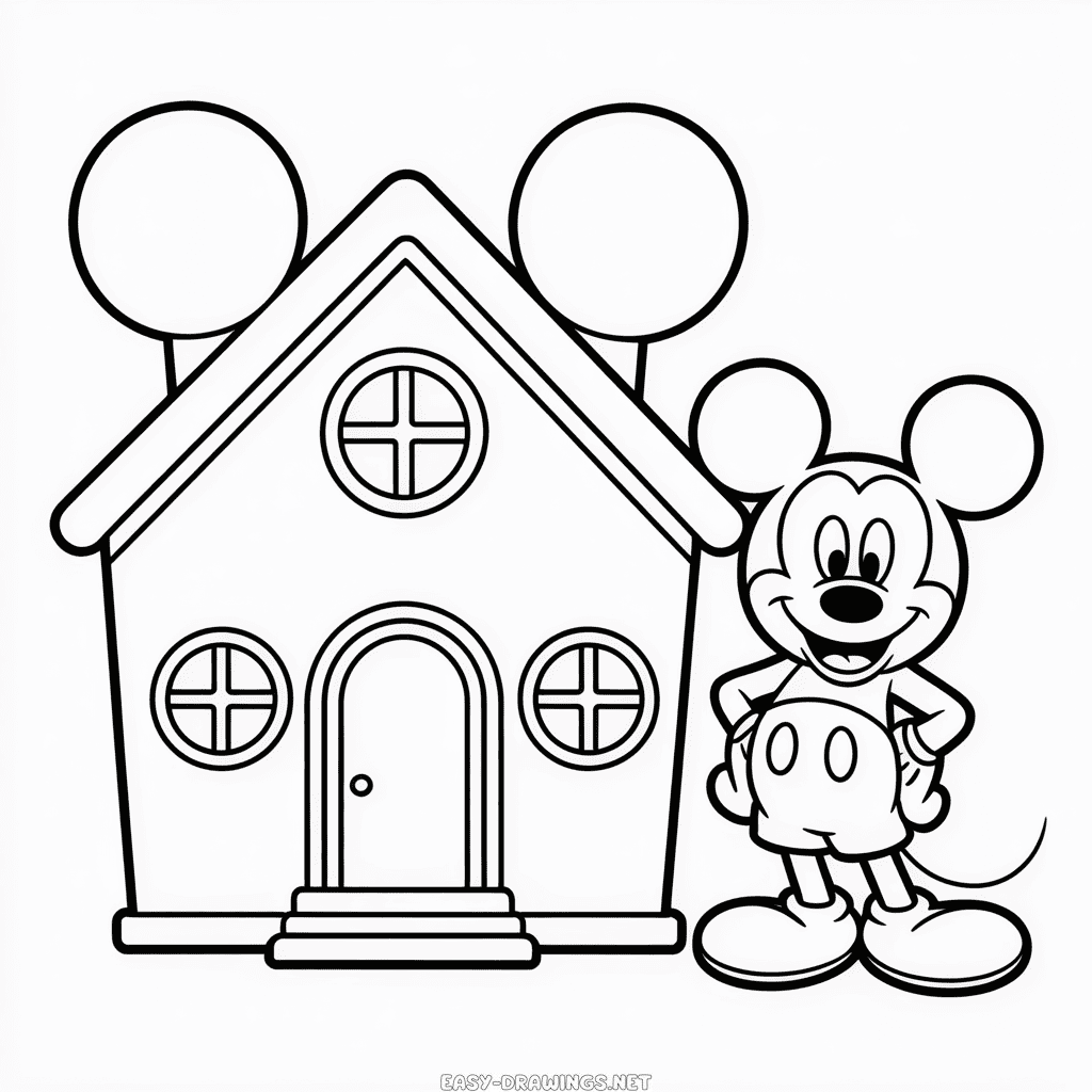 Mickey and his House Easy Drawing