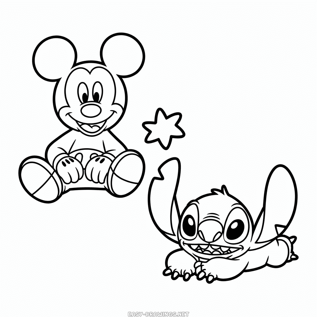 Mickey and Stitch Easy Drawing