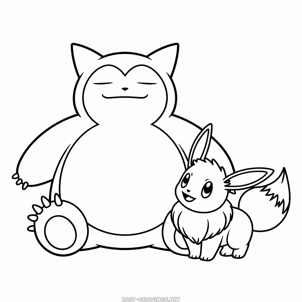 Snorlax and Eevee Easy Drawing