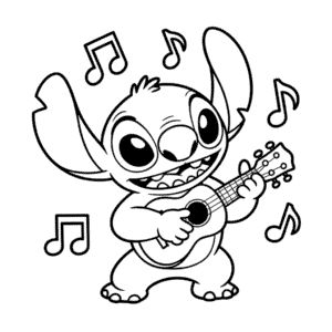 Stitch Playing Guitar Easy Drawing