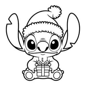 Stitch with Christmas Hat Easy Drawing