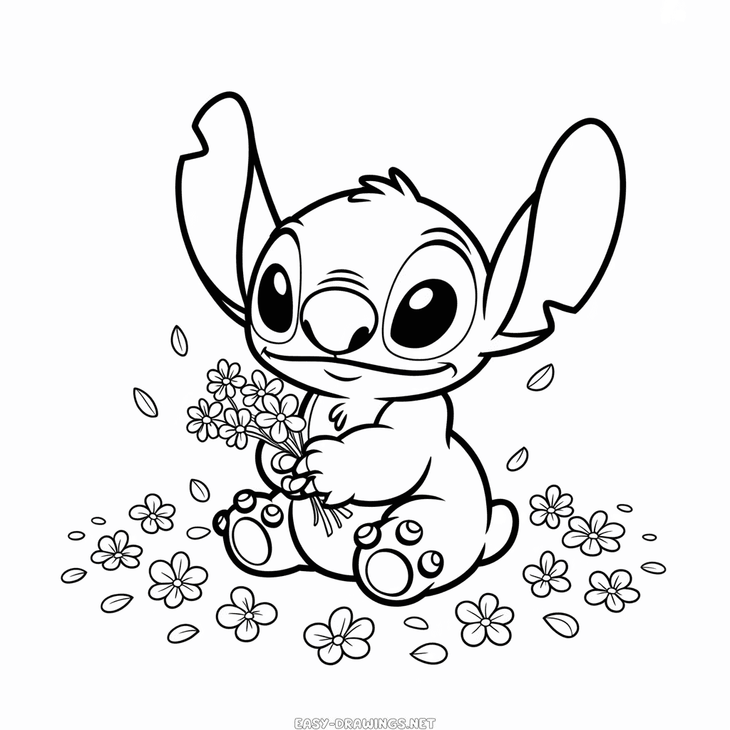 Stitch with flowers Easy Drawing