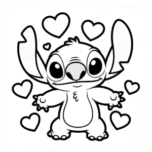 Stitch with Hearts Easy Drawing