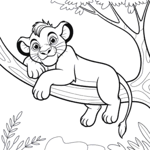 The Lion King Simba in a Tree Easy Drawing